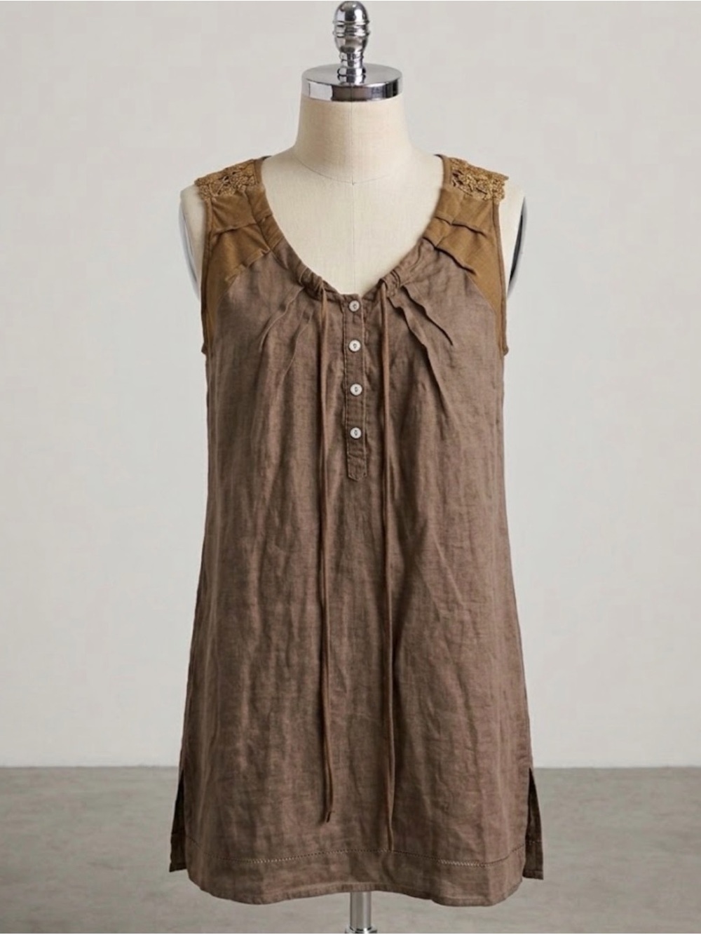 Yest Netherlands 100% Linen Brown Sleeveless Dress Game Day Lagenlook Women’s 4